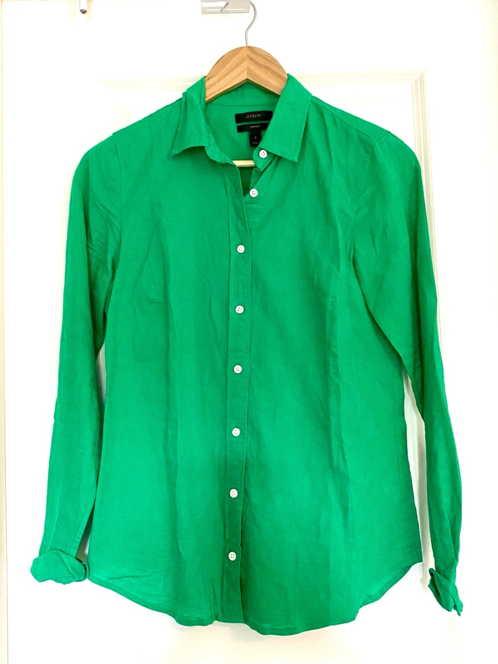 J. Crew Linen Women's Bright Green Button-Down Shirt